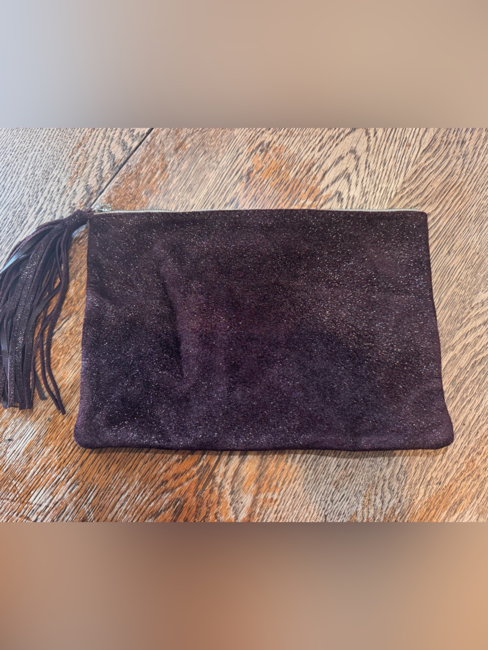 Calypso St Barth Sparkle Suede Tassel  Clutch - burgundy